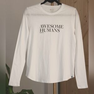 FIGS "Awesome Humans" size XS white long sleeve crew. 100% cotton, super soft‎